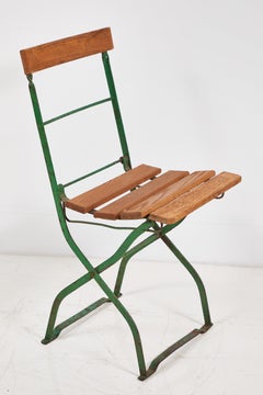 Set of Four Slatted Wood and Metal Folding Outdoor Garden Chairs