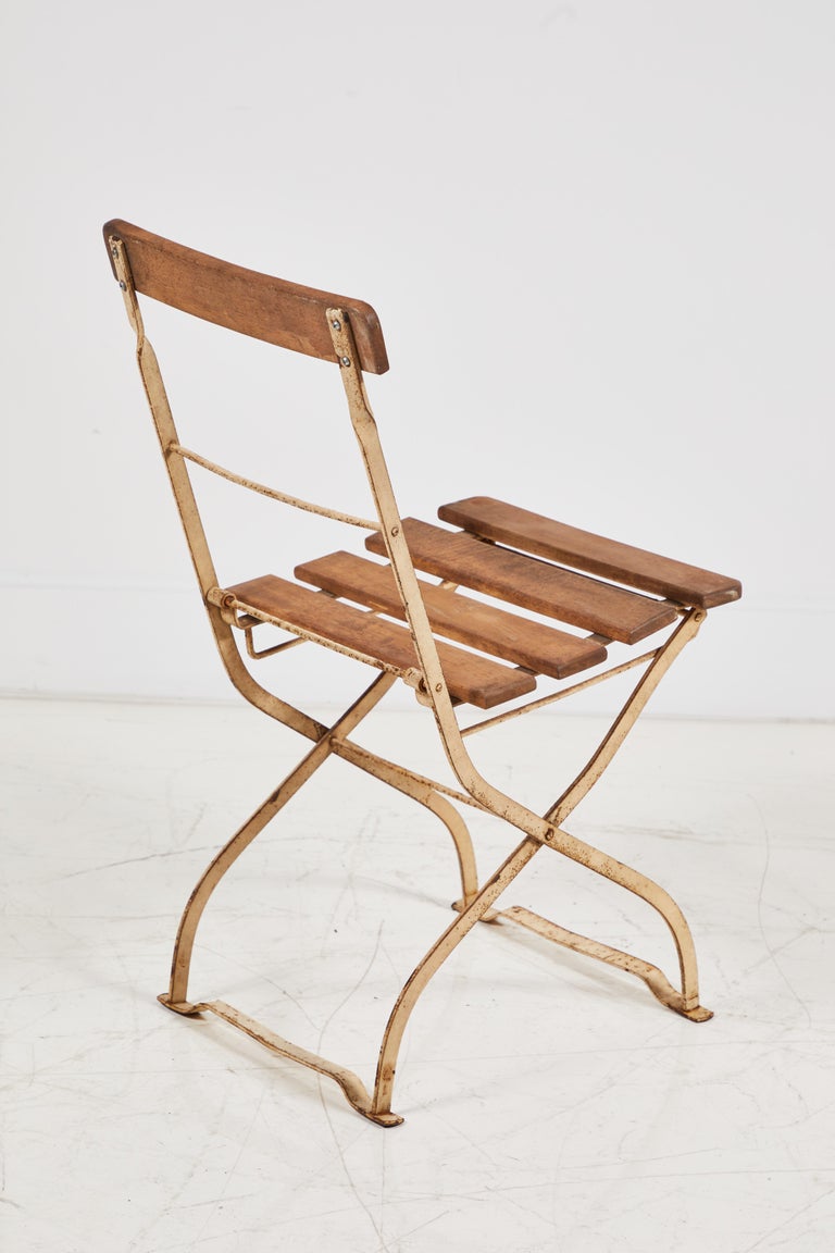 Set Of Four Slatted Wood And Metal Folding Outdoor Garden Chairs At 1stdibs