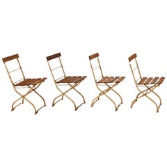 Vintage Set of Four Slatted Wood and Metal Folding Outdoor Garden Chairs