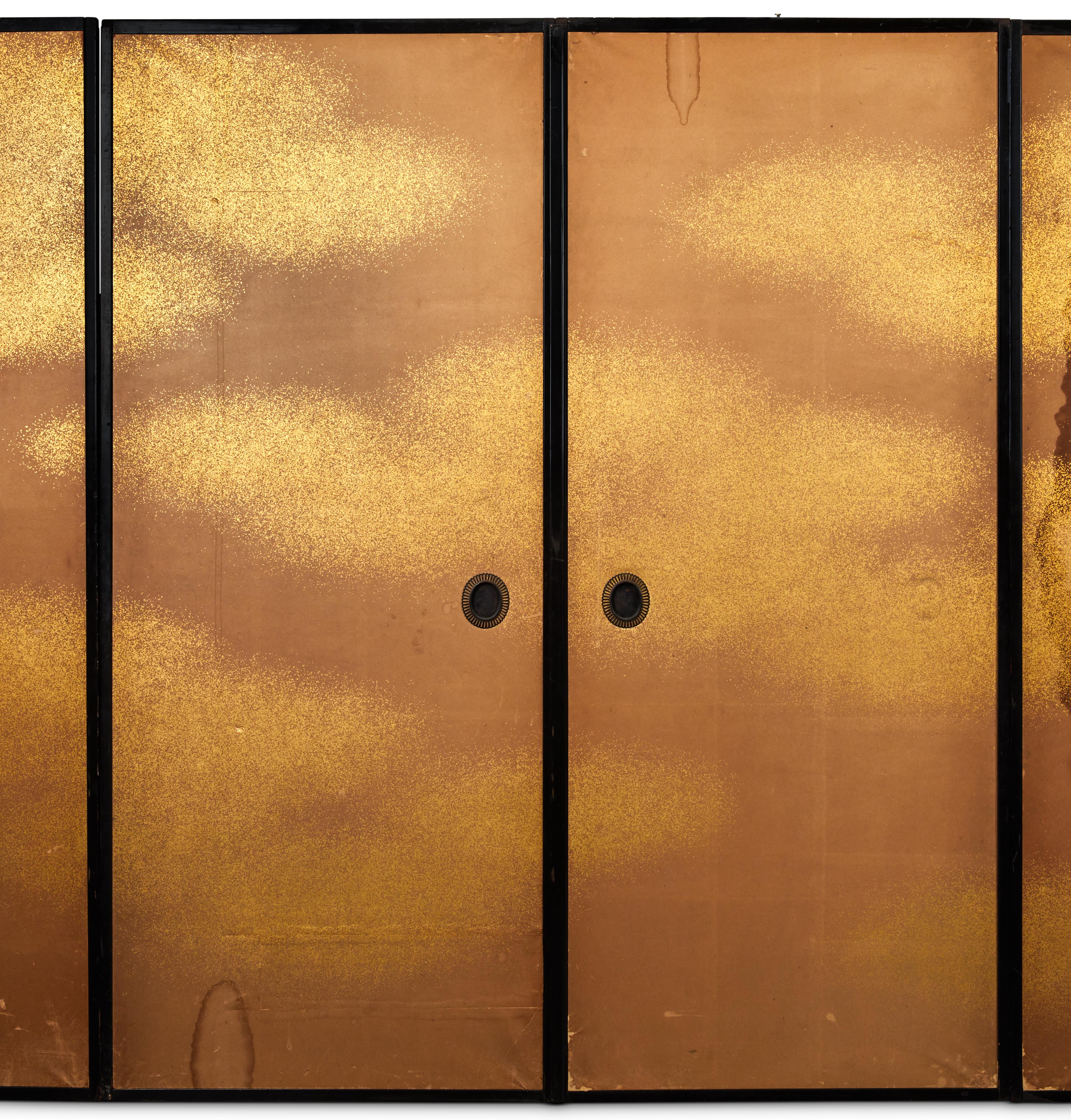 19th Century Set of Four Sliding Doors (Fusuma): Bamboo on Gold For Sale