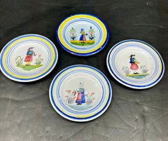 Set of Four Small French Quimper Breton Plates