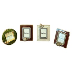 Set of Four Mini Picture Frames in Brass, Enamel & Charms by Jay Strongwater
