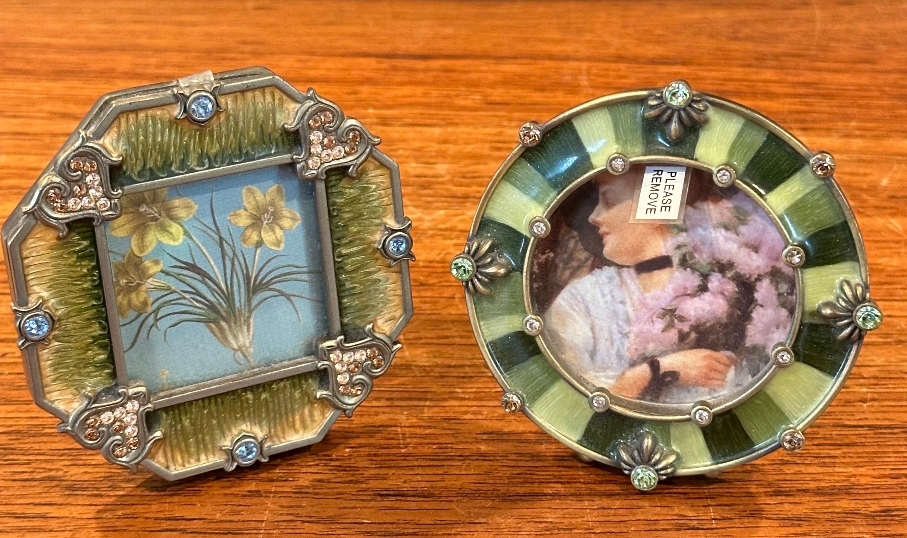 Set of Four Small Picture Frames in Brass, Enamel & Crystals by Jay Strongwater For Sale 5