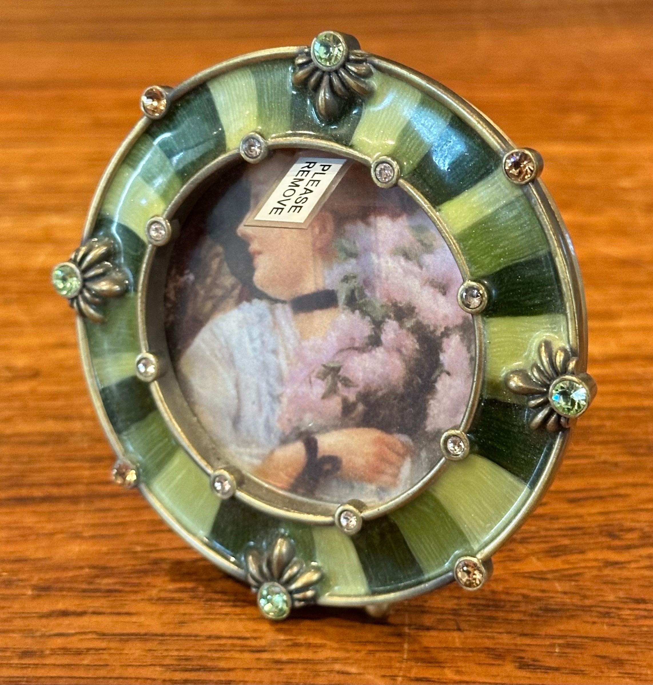 Set of Four Small Picture Frames in Brass, Enamel & Crystals by Jay Strongwater For Sale 8