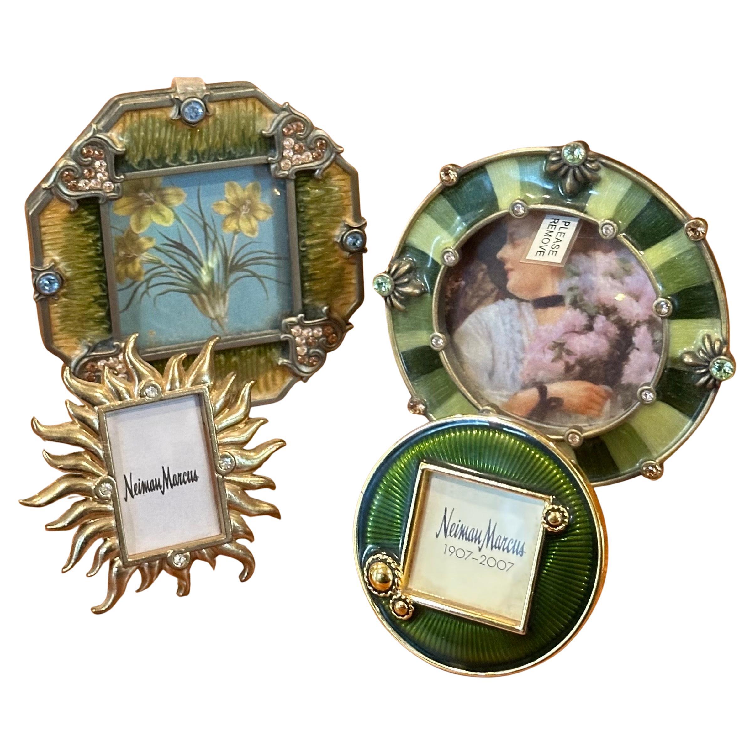 Set of Four Small Picture Frames in Brass, Enamel & Crystals by Jay Strongwater For Sale 14