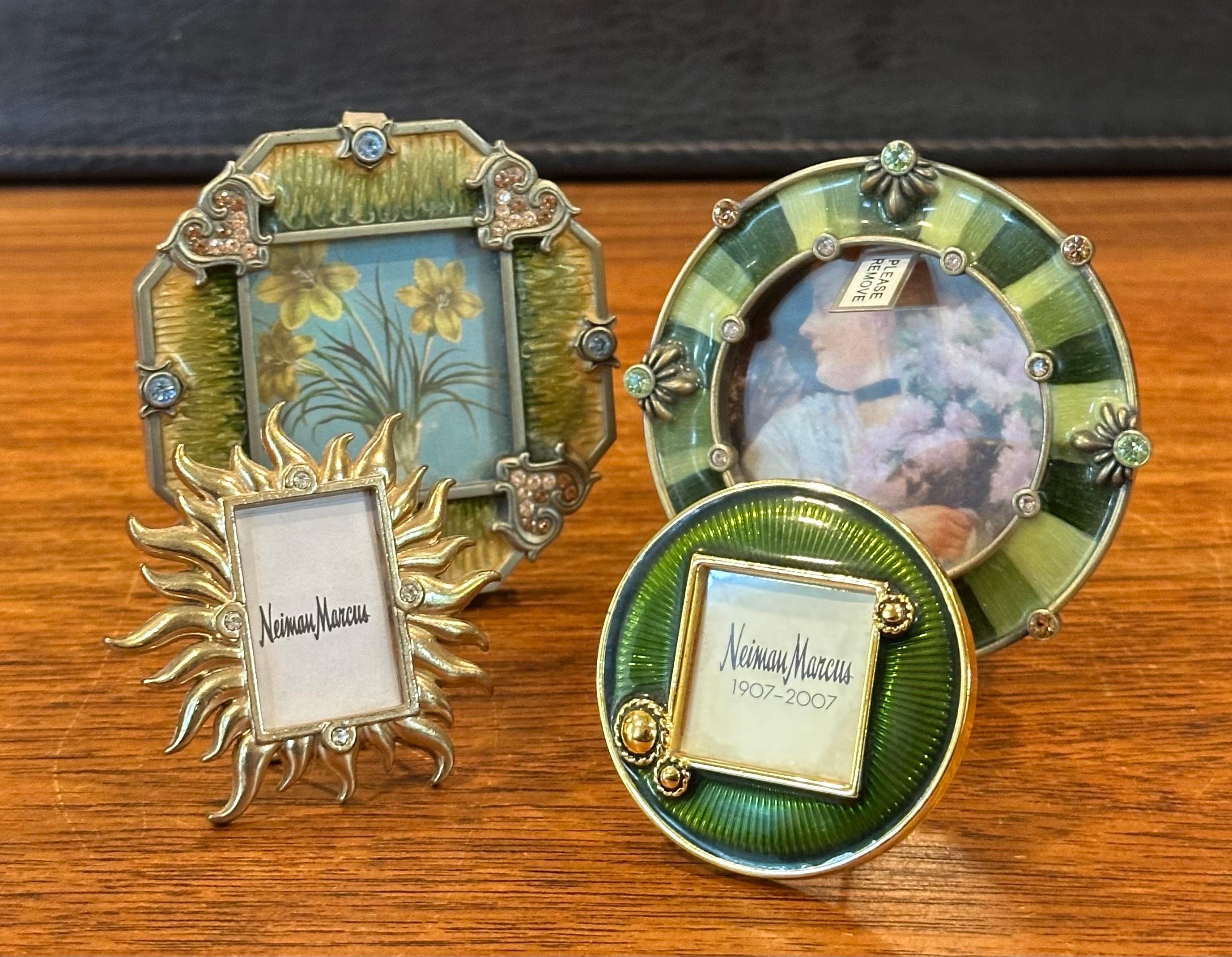 Set of Four Small Picture Frames in Brass, Enamel & Crystals by Jay Strongwater For Sale 2