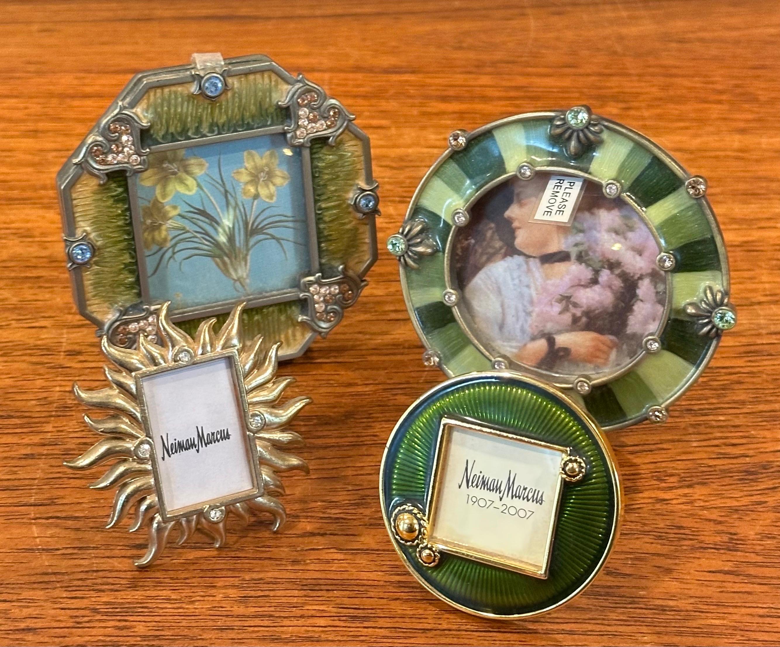 Set of Four Small Picture Frames in Brass, Enamel & Crystals by Jay Strongwater For Sale 3