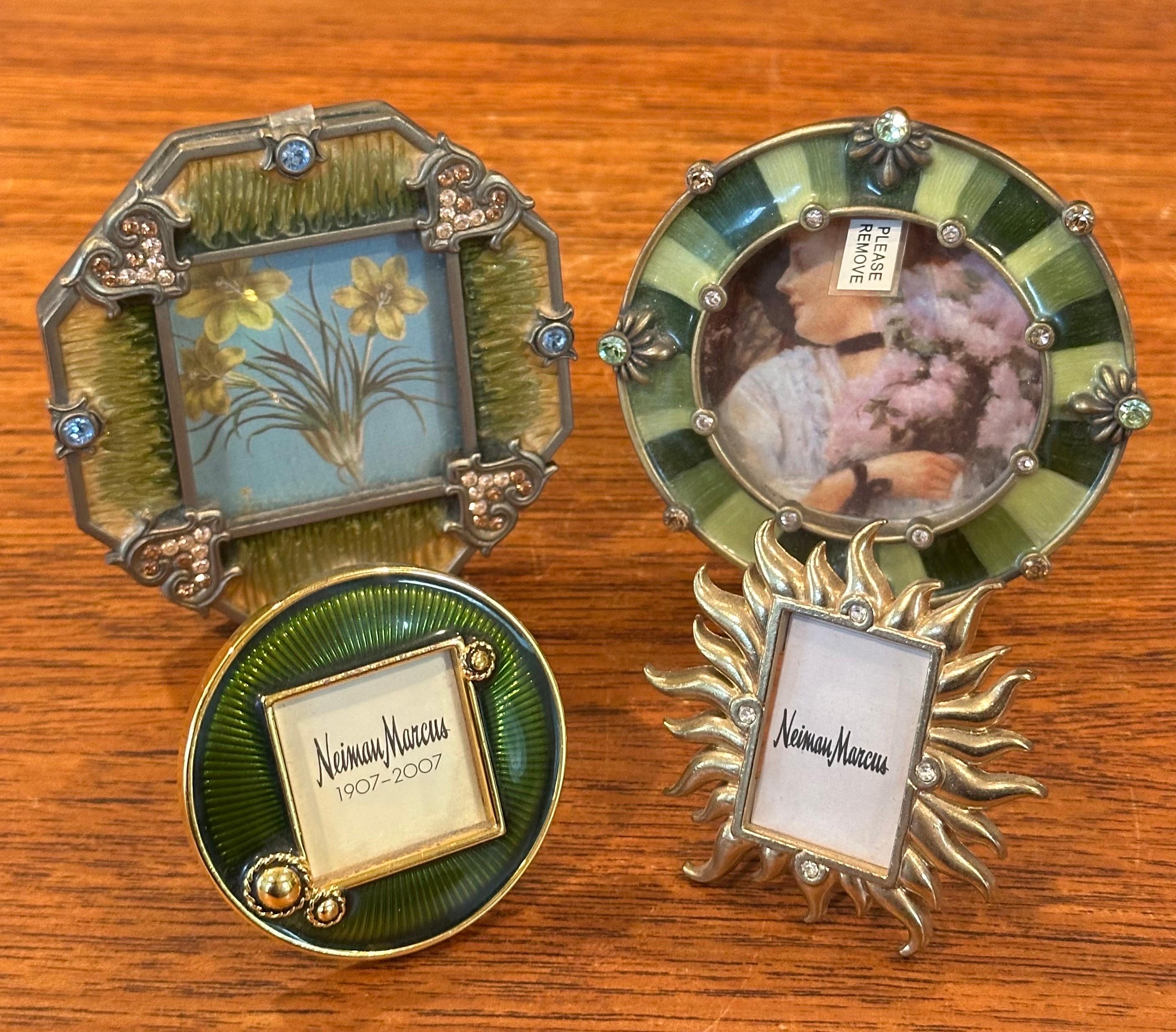 Set of Four Small Picture Frames in Brass, Enamel & Crystals by Jay Strongwater For Sale 4