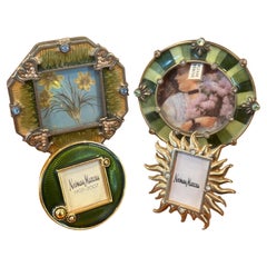 Set of Four Small Picture Frames in Brass, Enamel & Crystals by Jay Strongwater