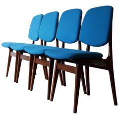 Retro Set of Four Solid Afrormosia Dining Chairs with Blue Wool Upholstery, circa 1961