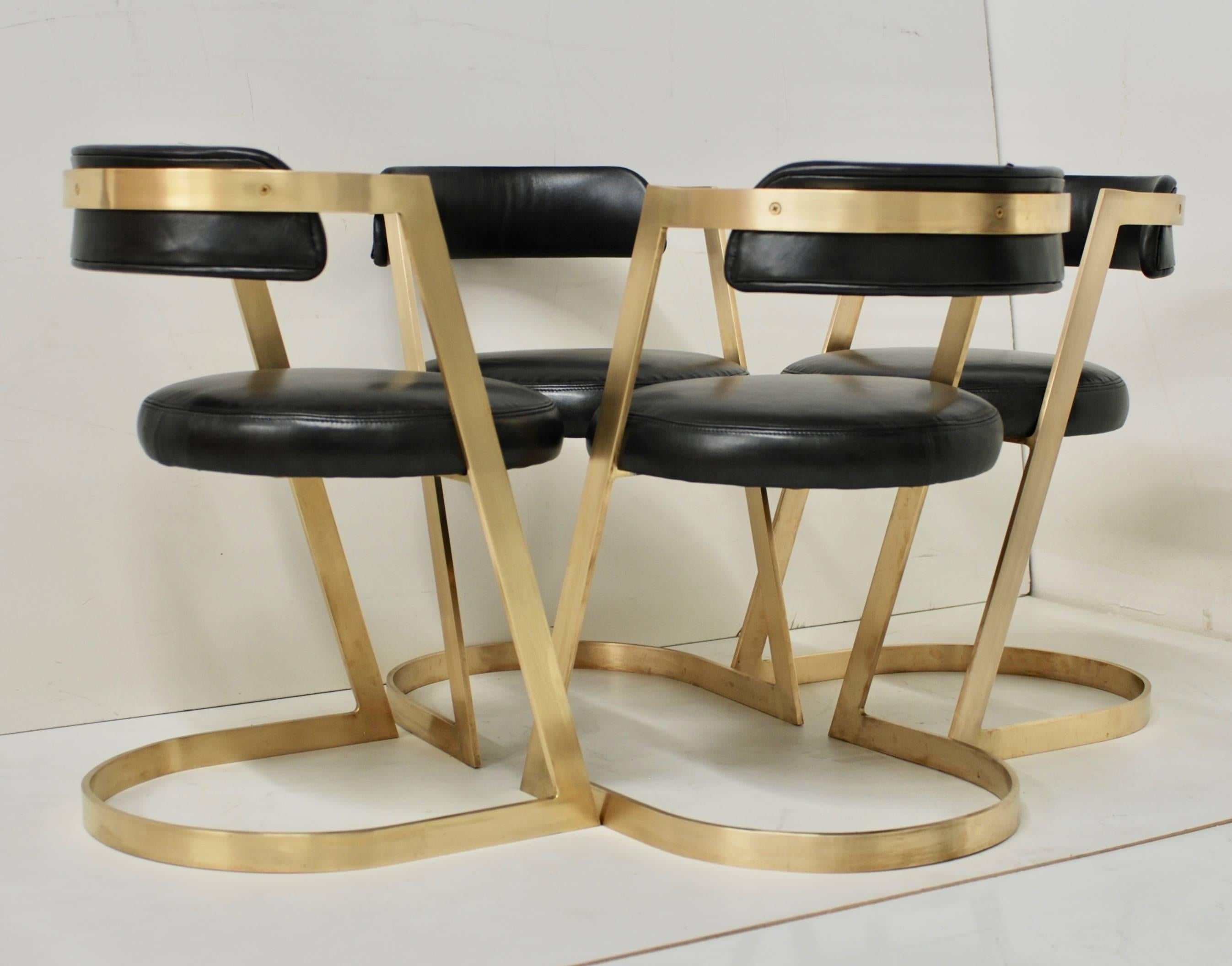 Set of Four Solid Brushed Brass Cantilevered Dining Chairs 5