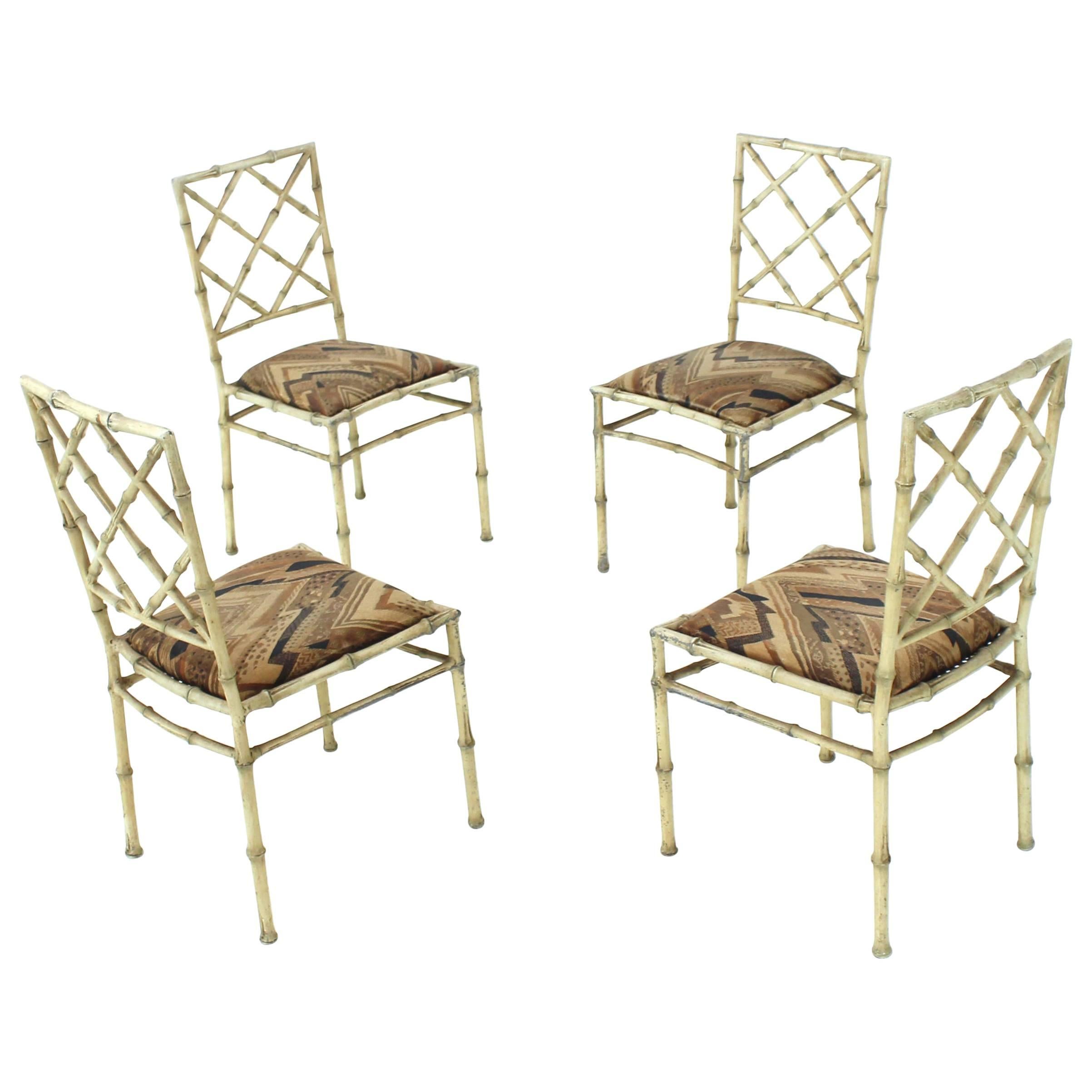 Set of Four Solid Cast Aluminium Faux Bamboo Dining Chairs