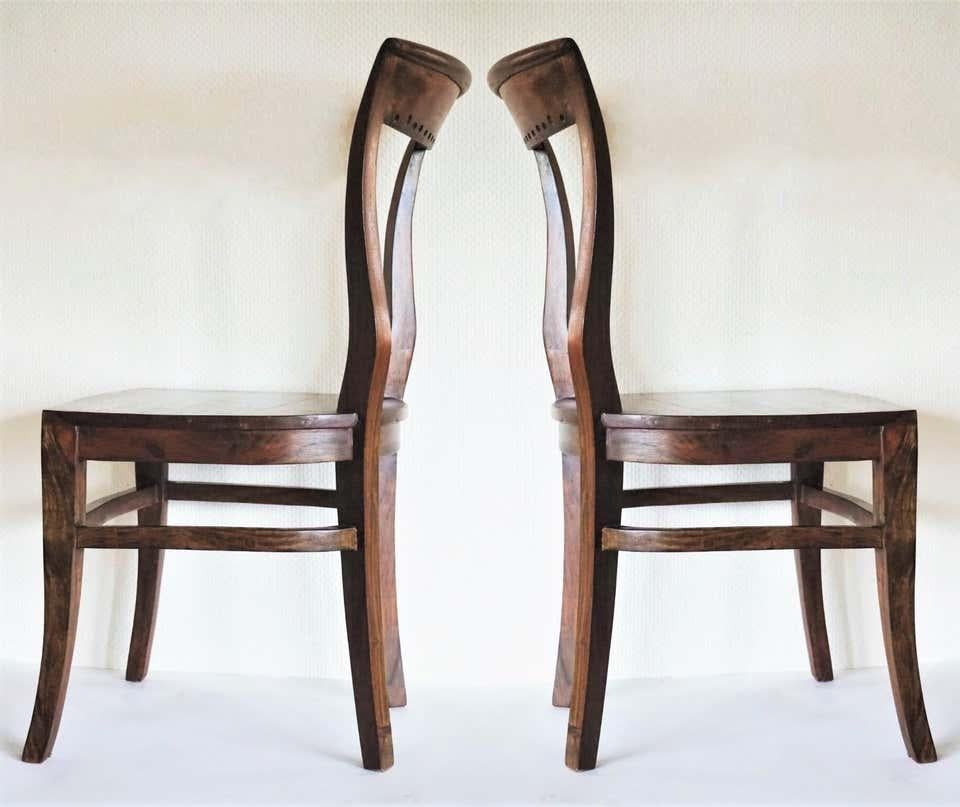 Carved Set of Four Solid Oak Art Deco Dining Chairs from Portugal For Sale