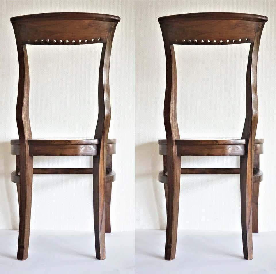 Set of Four Solid Oak Art Deco Dining Chairs from Portugal In Good Condition For Sale In Chicago, IL