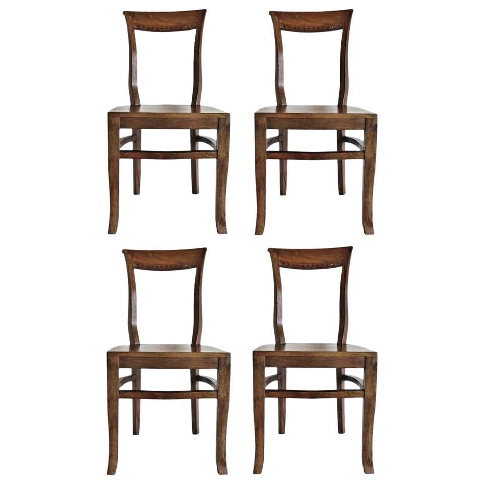 Set of Four Solid Oak Art Deco Dining Chairs from Portugal