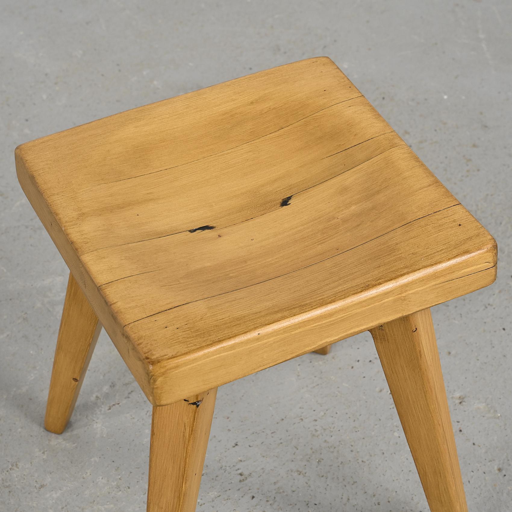 Mid-Century Modern Set of four solid pine stools by Christian Durupt, Meribel 1960  For Sale