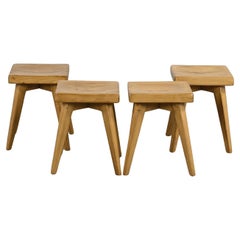 Set of four solid pine stools by Christian Durupt, Meribel 1960 