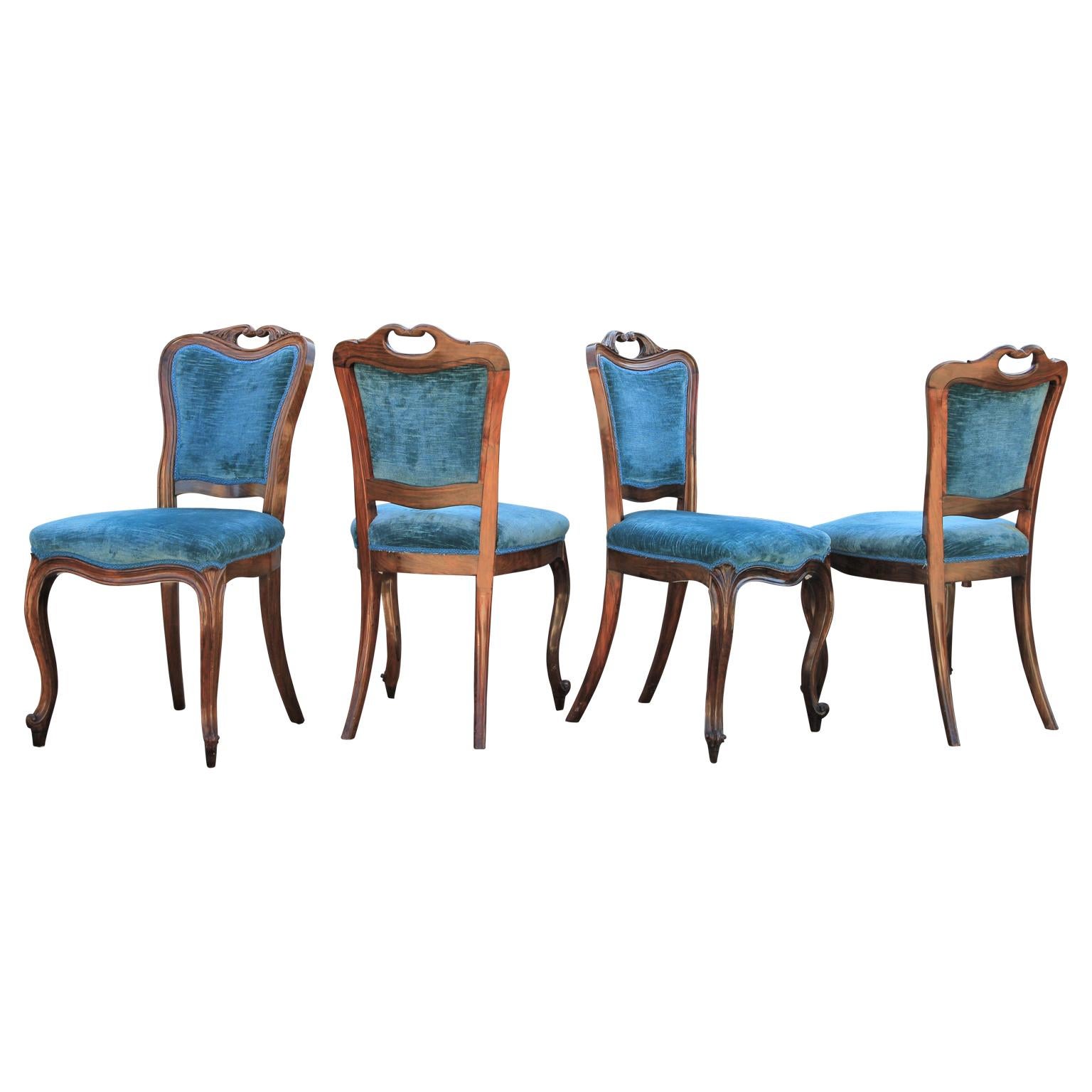 Wonderful set of four Italian Brazilian rosewood neoclassical style Italian dining chairs.
COM available.