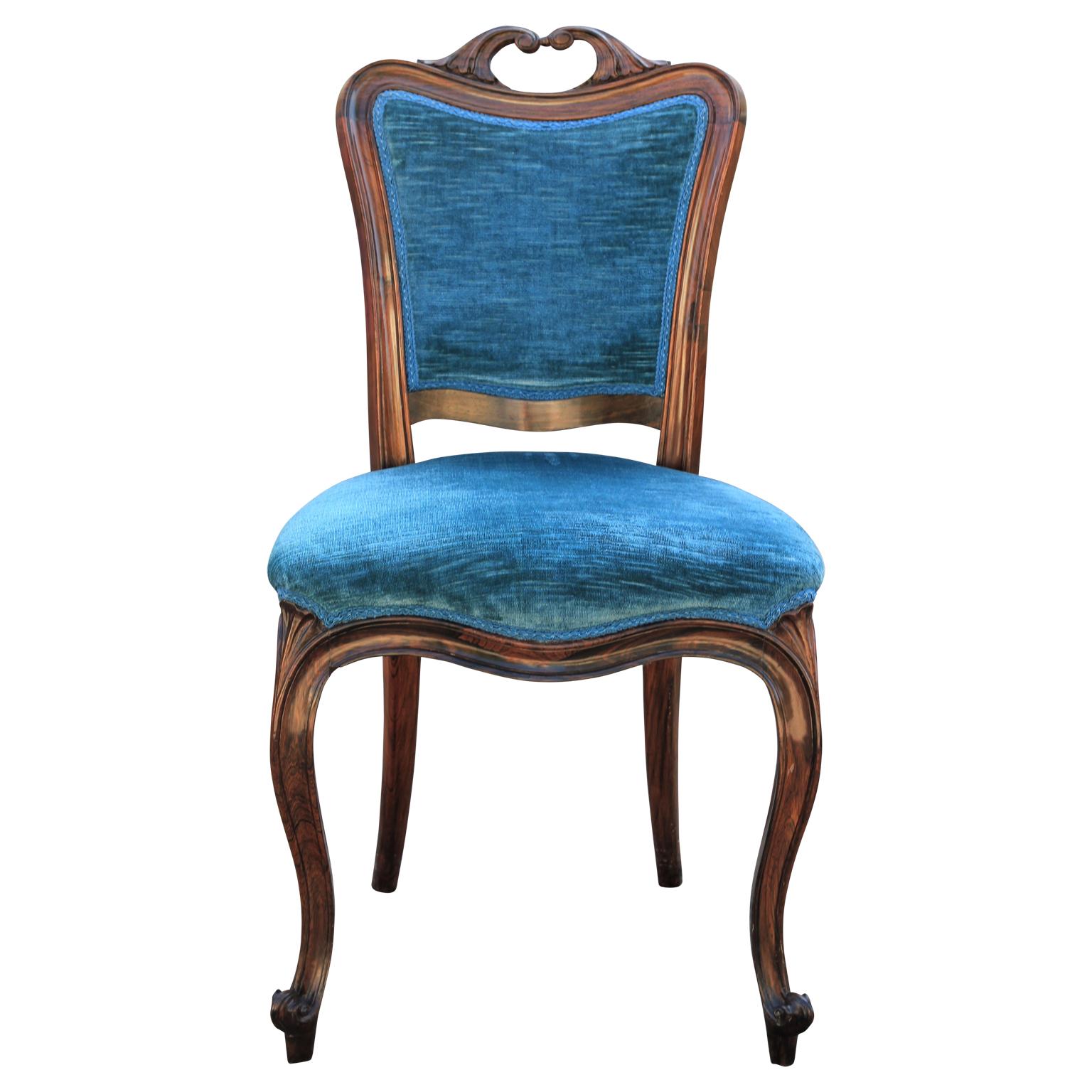 Set of Four Solid Rosewood Neoclassical Style Italian Dining Chairs 19th Century In Excellent Condition In Houston, TX
