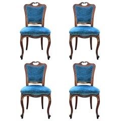Set of Four Solid Rosewood Neoclassical Style Italian Dining Chairs 19th Century