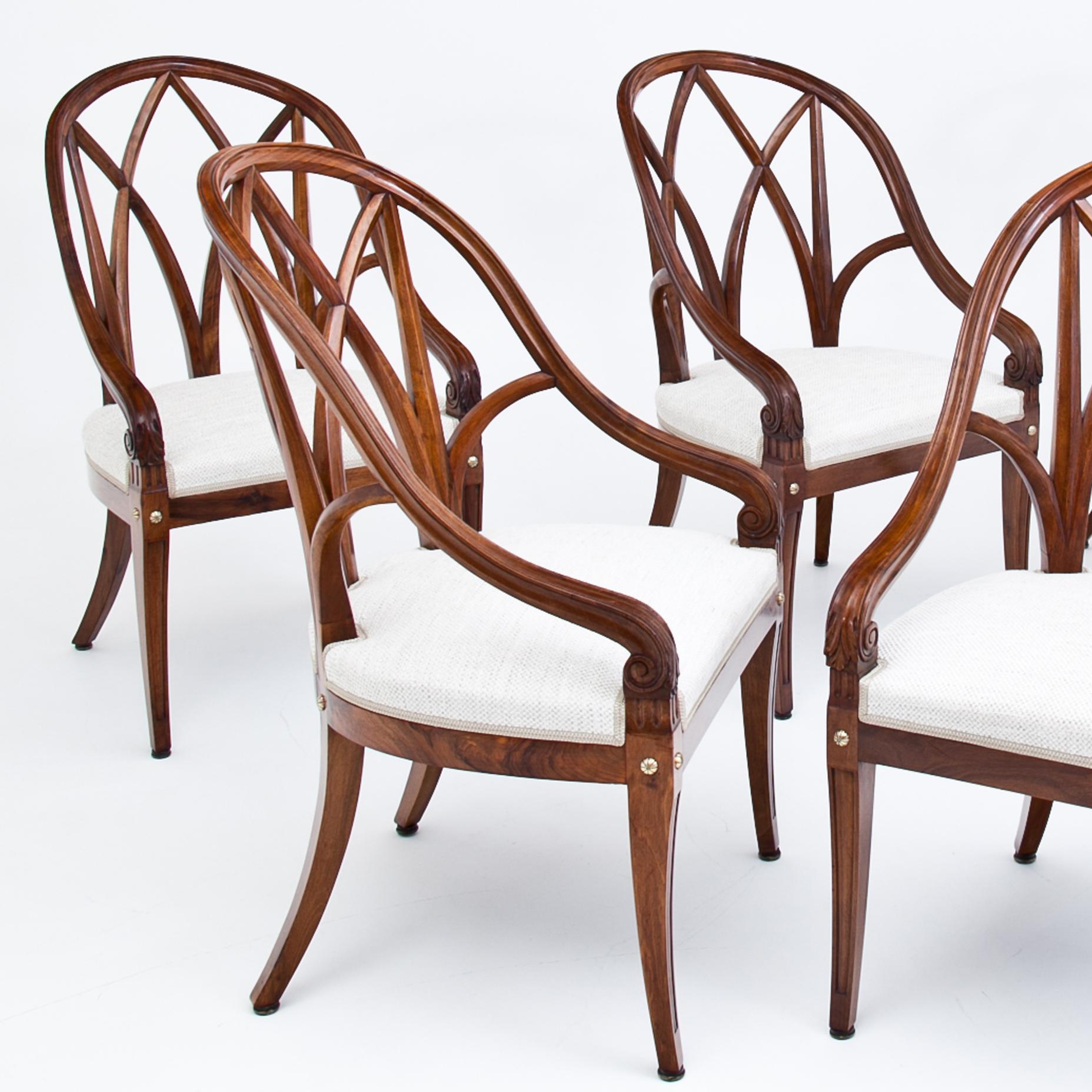 French Set of Four Solid Walnut Armchairs, France, circa 1910