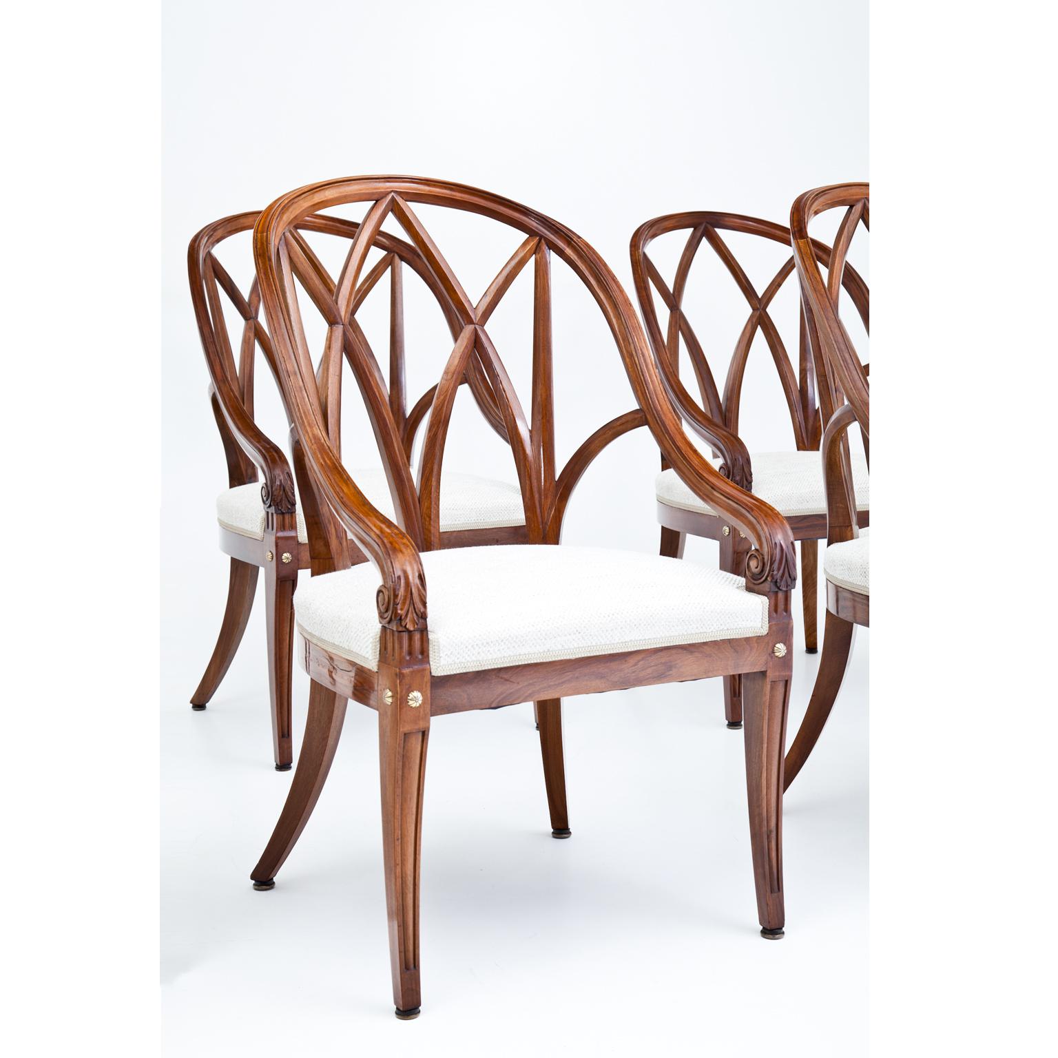 Early 20th Century Set of Four Solid Walnut Armchairs, France, circa 1910