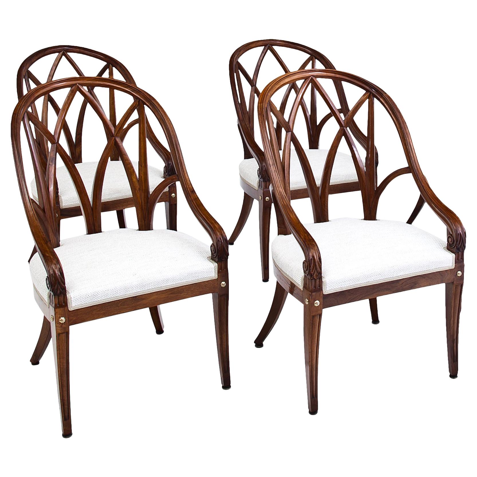 Set of Four Solid Walnut Armchairs, France, circa 1910