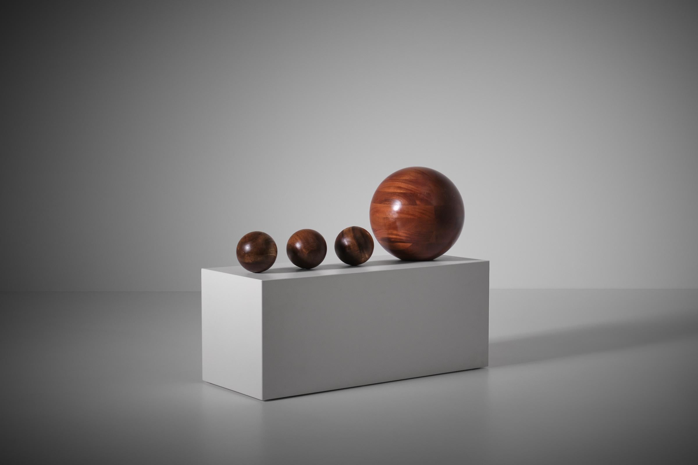 Unknown Set of Four Solid Wooden Balls, 1970s For Sale