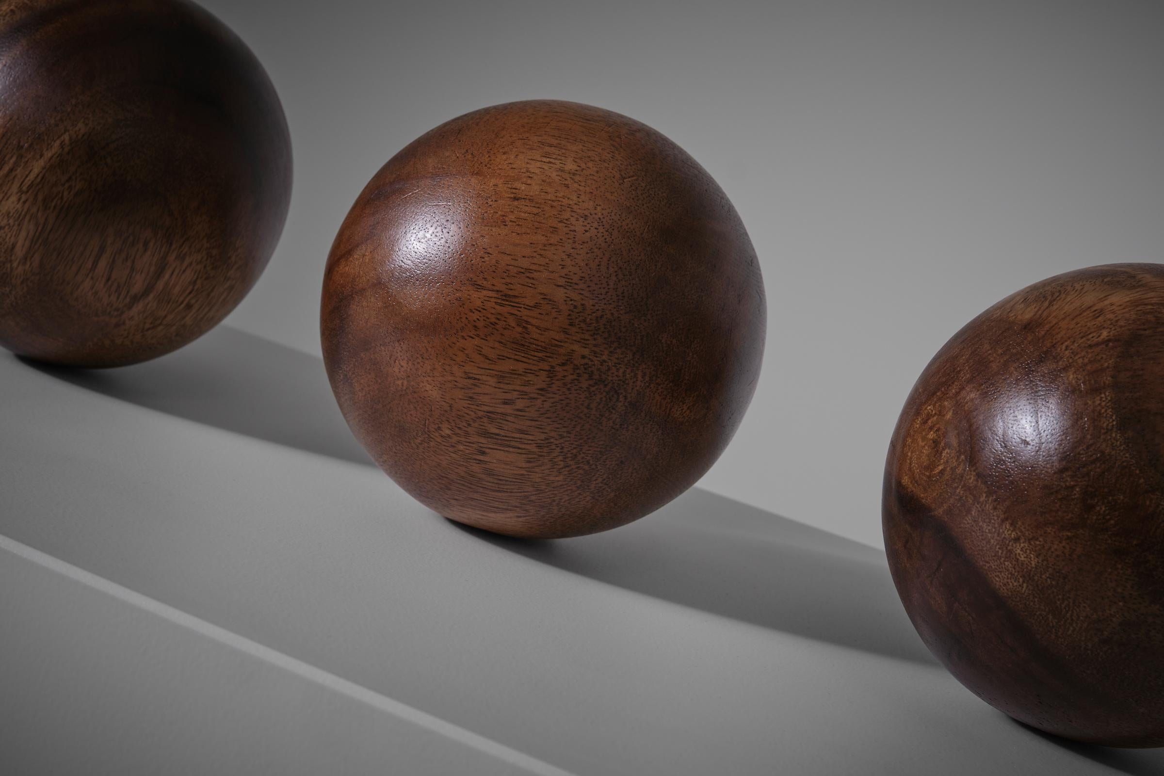 Late 20th Century Set of Four Solid Wooden Balls, 1970s For Sale