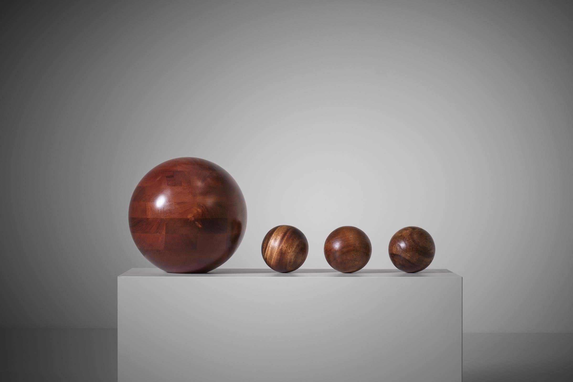 Set of Four Solid Wooden Balls, 1970s For Sale 2