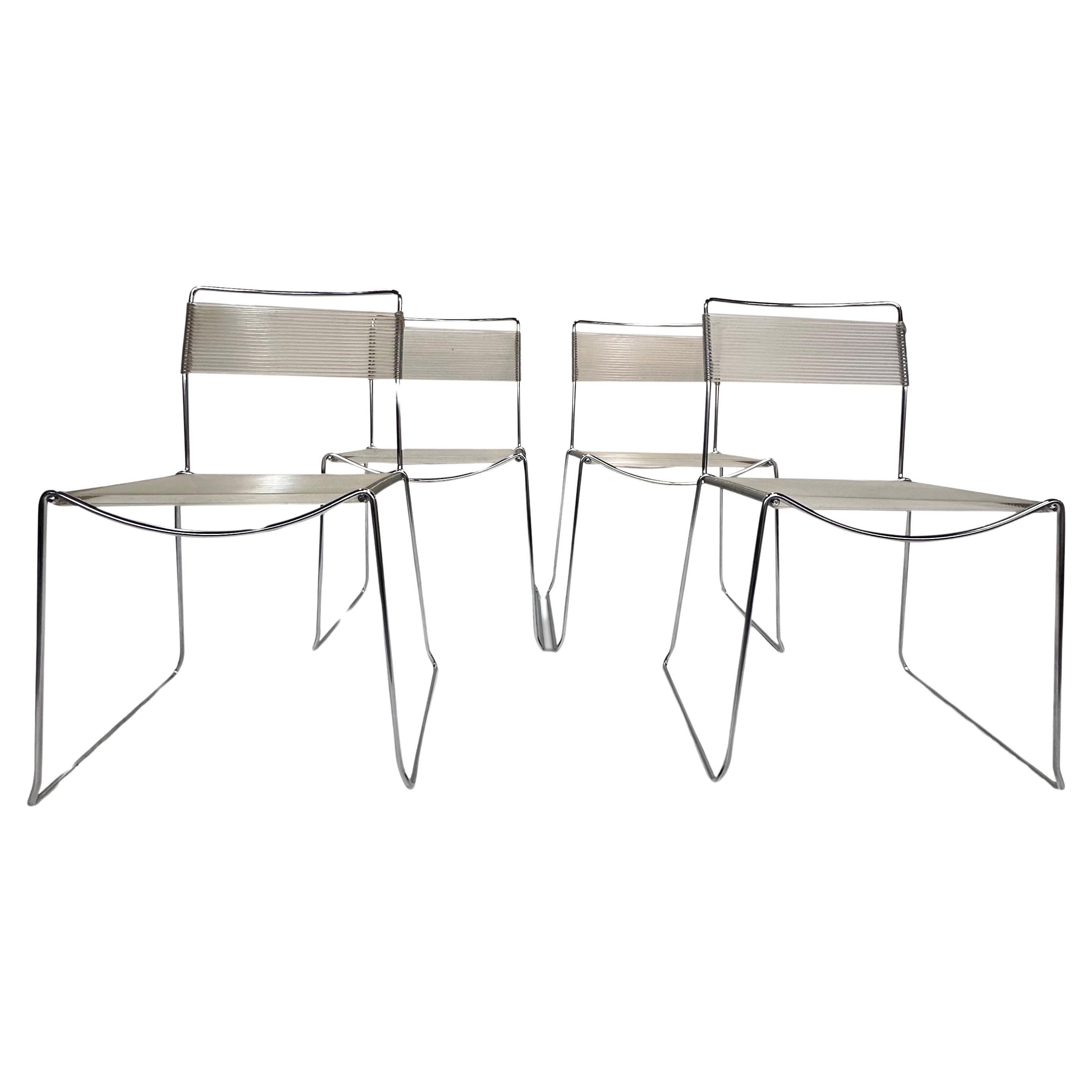 These beautiful Spaghetti chairs were designed by Giandomenico Belotti for Alias ​​in Italy in the 1980s. It has chrome-plated steel frames and clear straps. All PVC tapes are not yet torn or worn. The chair is stackable.