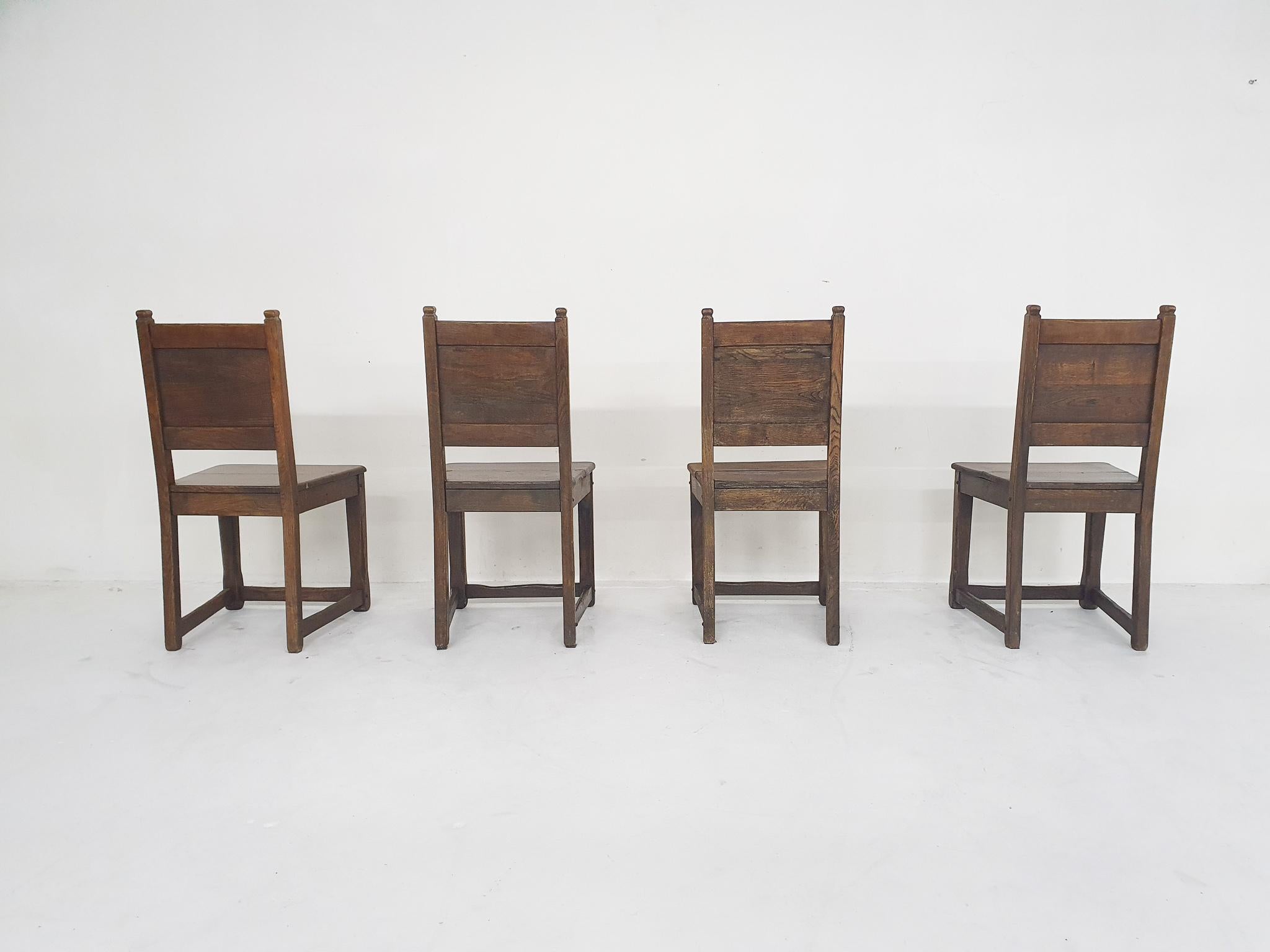 Oak Set of four Spanish antique dining chairs, 1930's For Sale