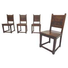 Ensemble de quatre chaises de salle à manger espagnoles anciennes, années 1930