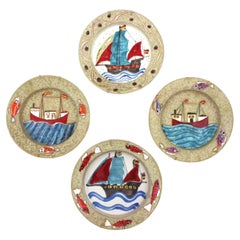 Set of Four Spanish Ceramic Wall Plates with Marine Motifs, 1970s