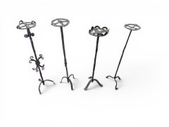 Set of Four Spanish Gothic Wrought Iron Candlesticks, Late 15th Century