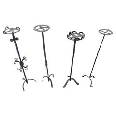 Set of Four Spanish Gothic Wrought Iron Candlesticks, Late 15th Century