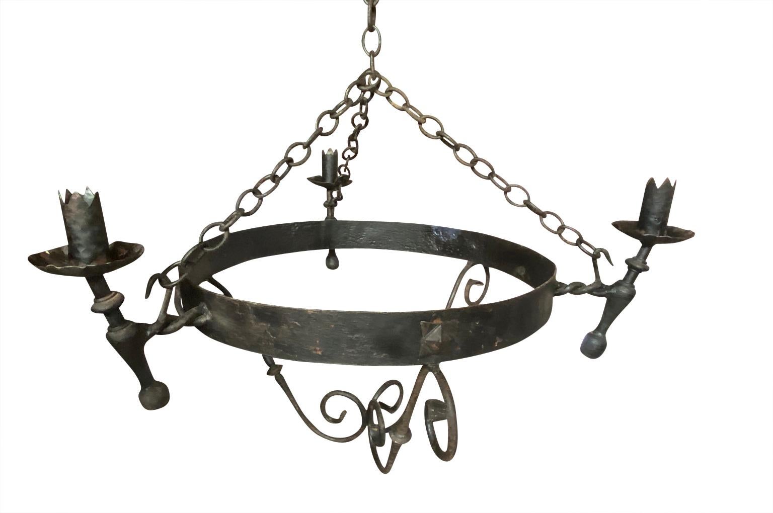 Set of Four Spanish Iron Chandeliers 8