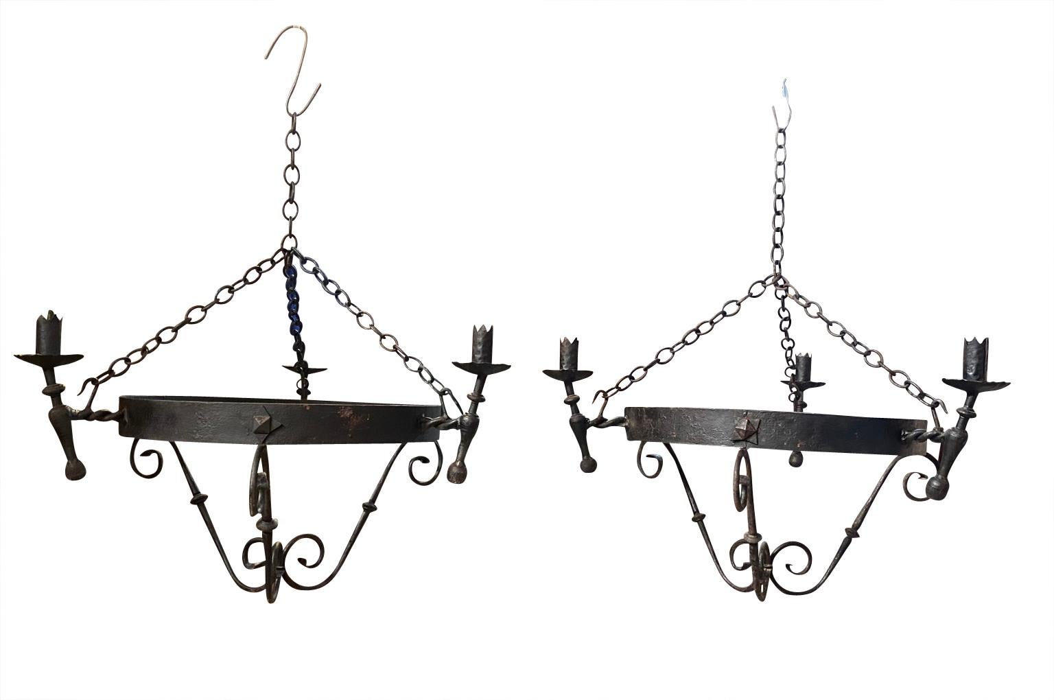 Set of Four Spanish Iron Chandeliers In Good Condition In Atlanta, GA