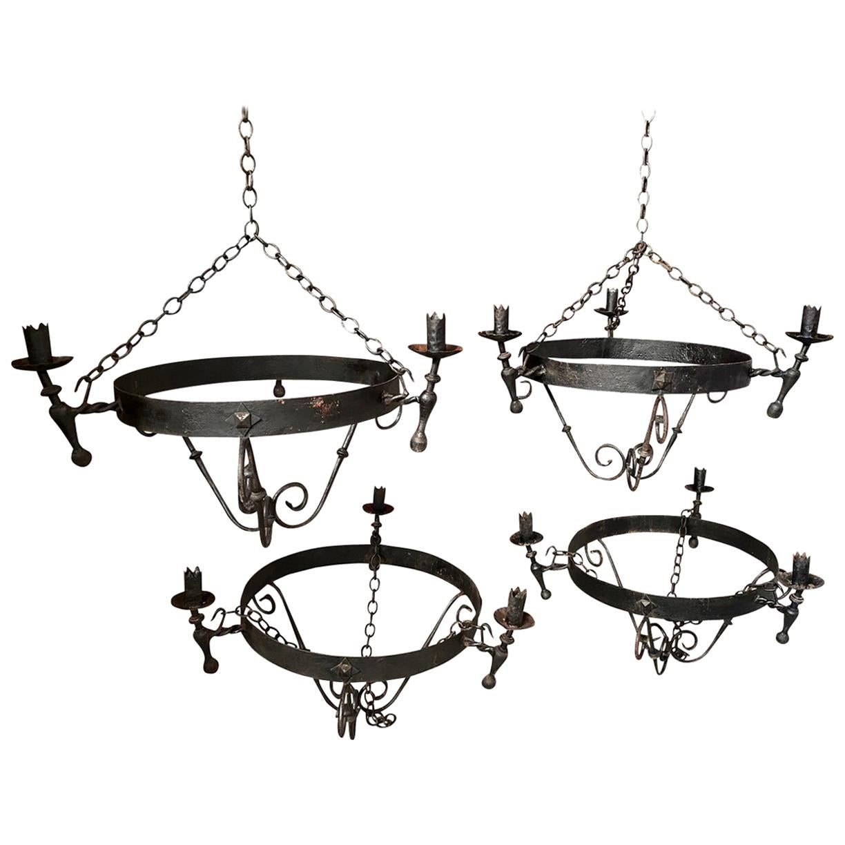 Set of Four Spanish Iron Chandeliers