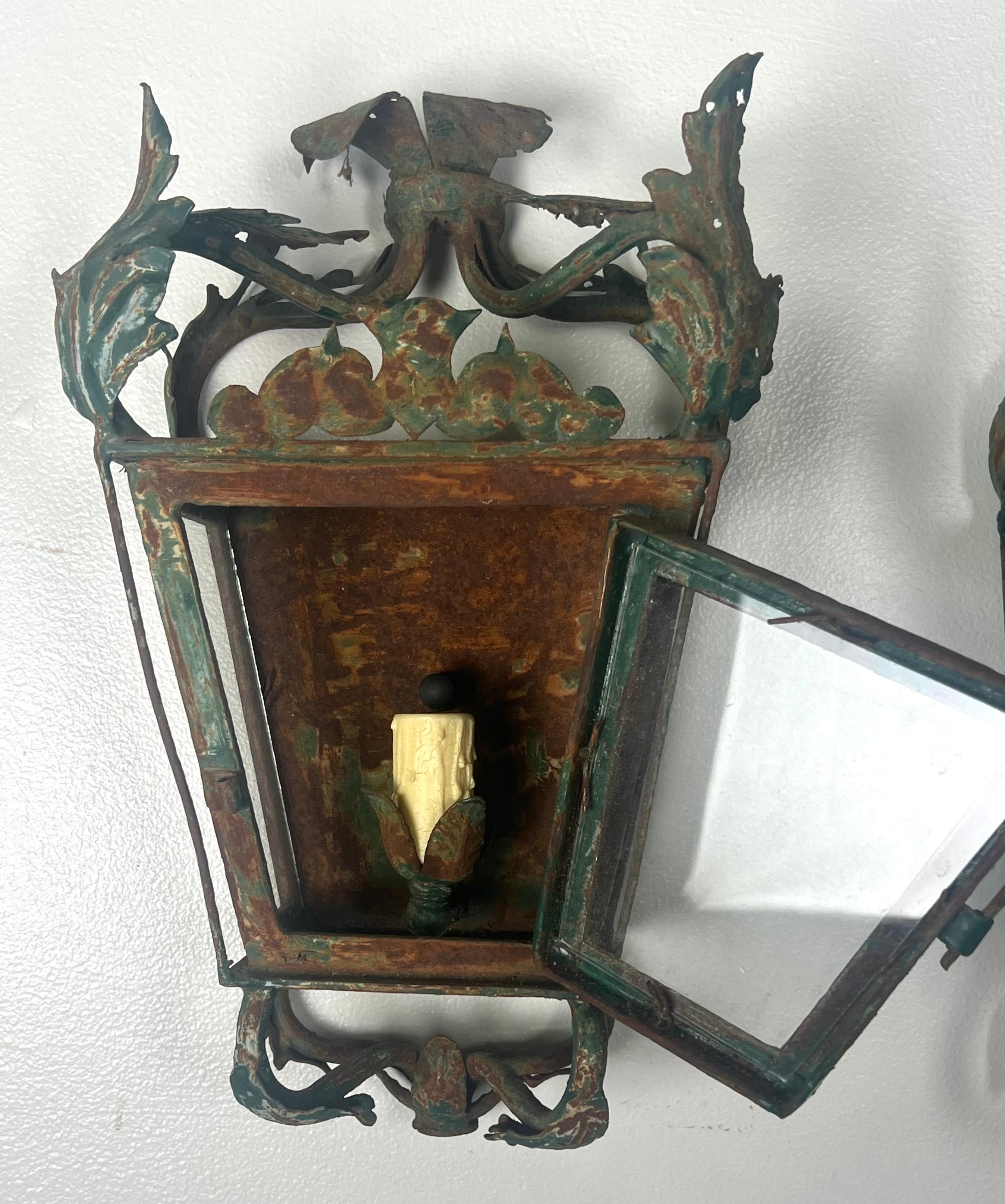 Set of Four Spanish Wrought Iron Lantern Sconces 5