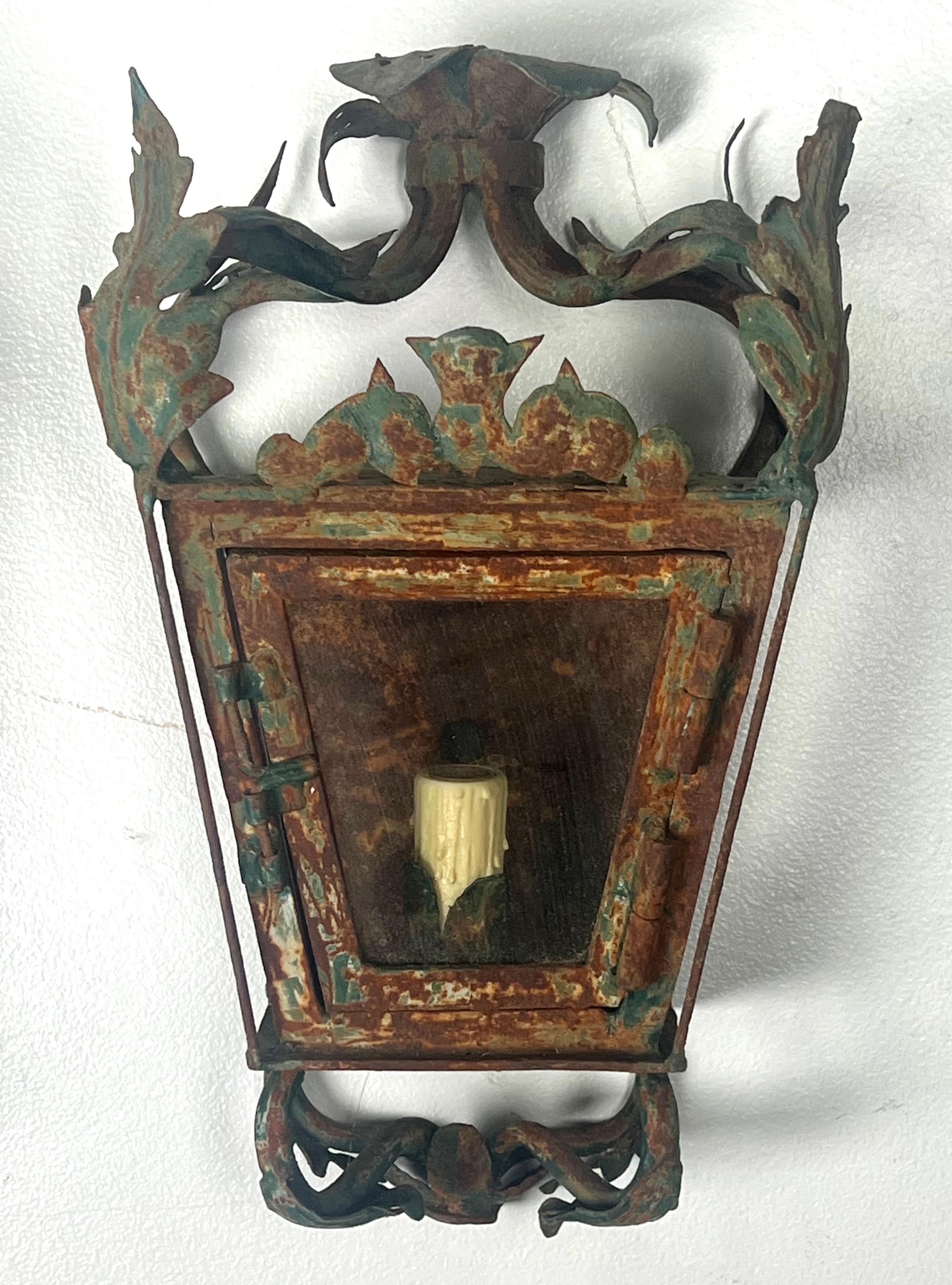 20th Century Set of Four Spanish Wrought Iron Lantern Sconces