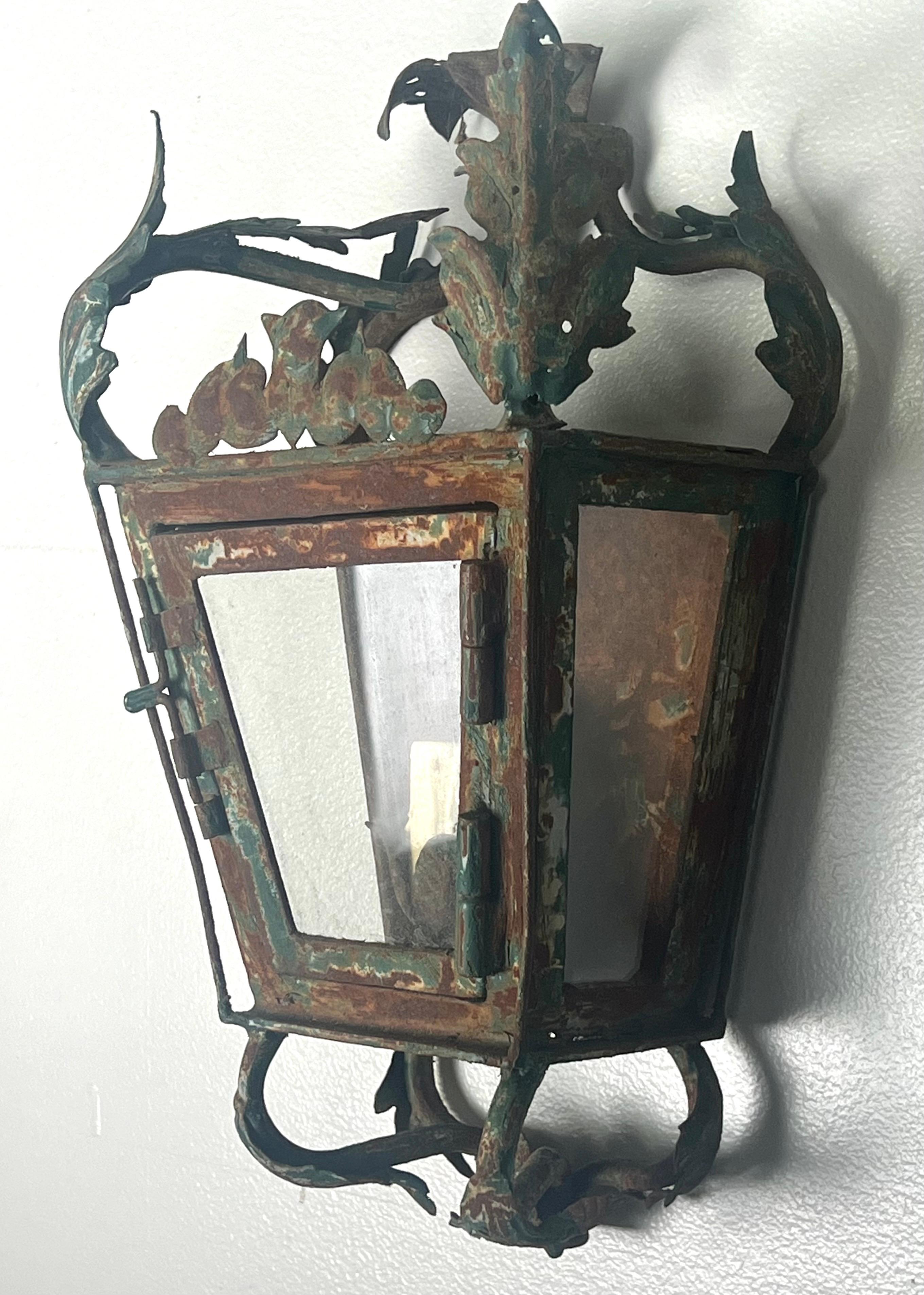 Set of Four Spanish Wrought Iron Lantern Sconces 1