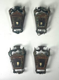 Set of Four Spanish Wrought Iron Lantern Sconces
