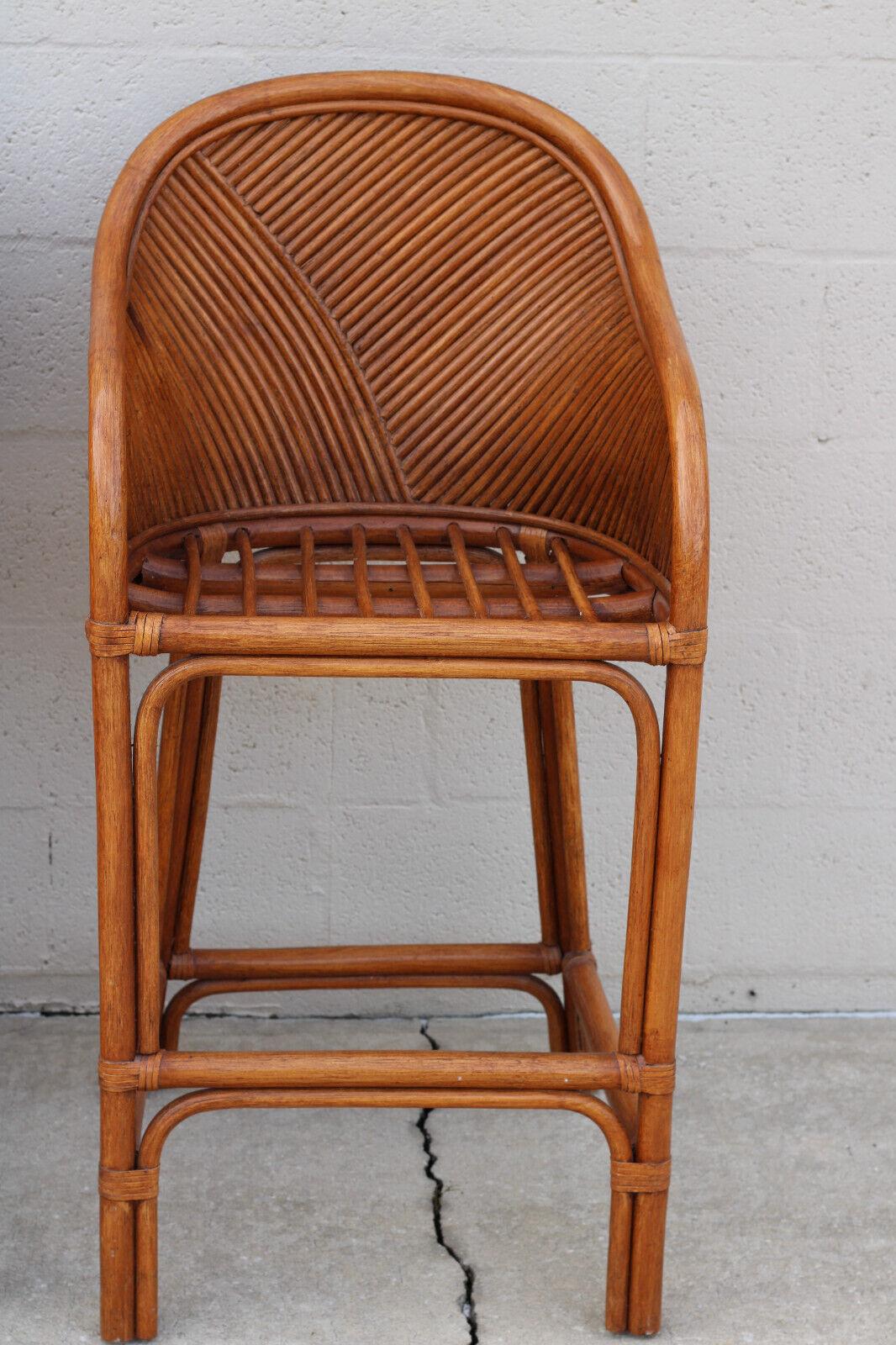 20th Century Set of Four Split Reed Rattan Bar Stools For Sale