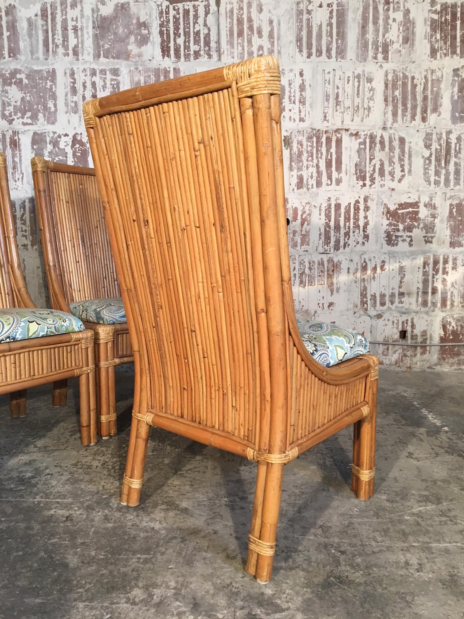 Set of Four Split Reed Rattan High Back Dining Chairs In Good Condition In Jacksonville, FL