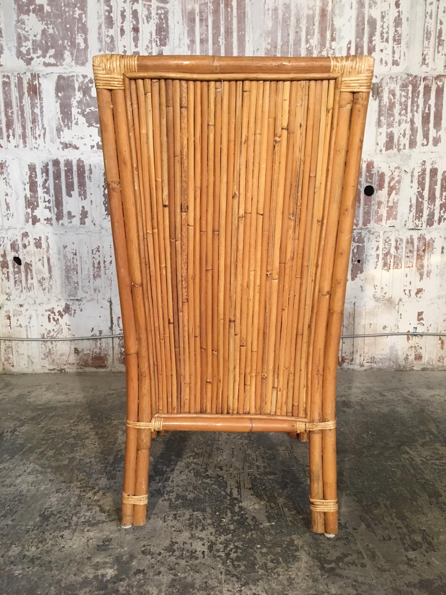 Late 20th Century Set of Four Split Reed Rattan High Back Dining Chairs