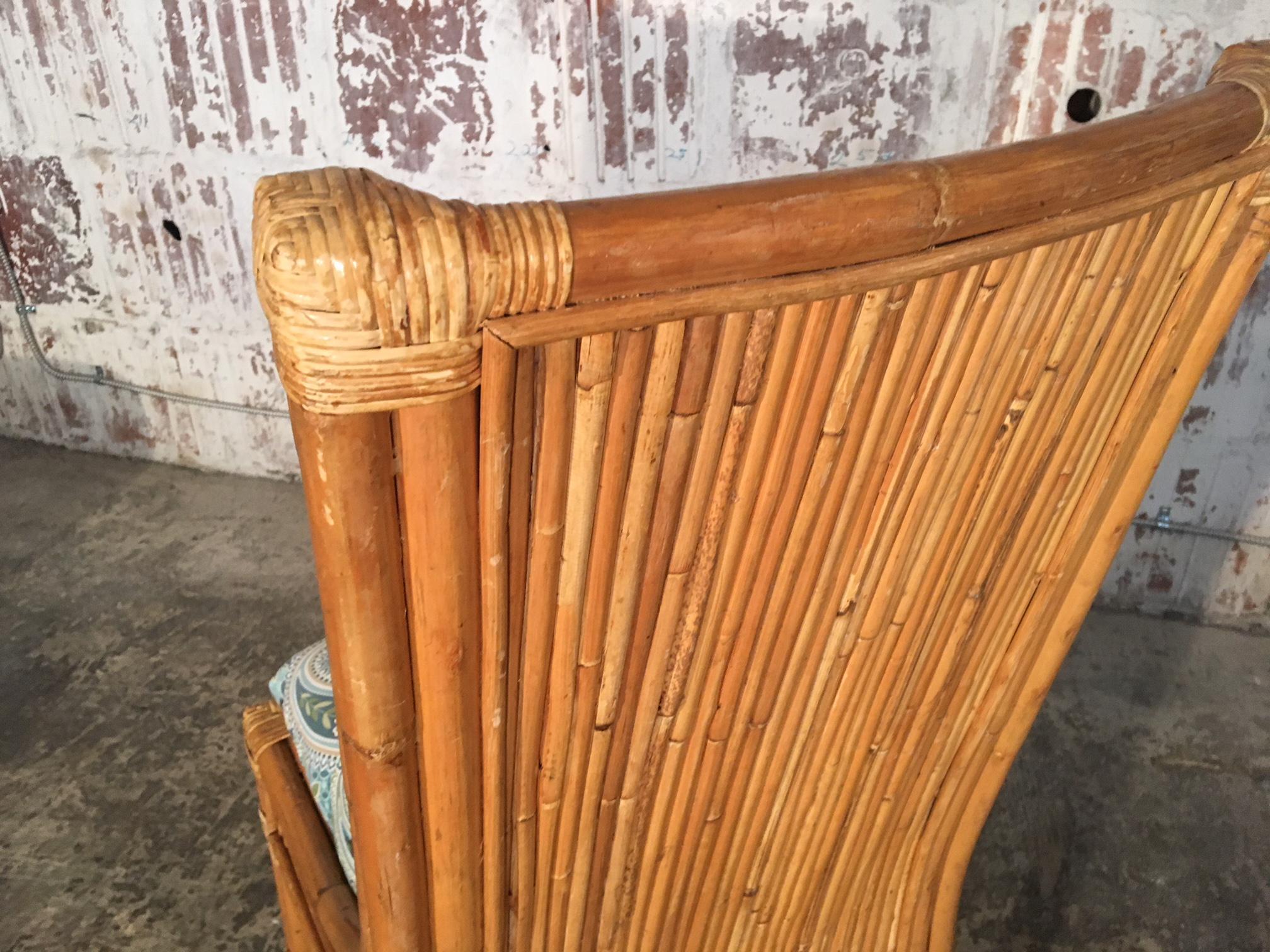 Set of Four Split Reed Rattan High Back Dining Chairs For Sale 1