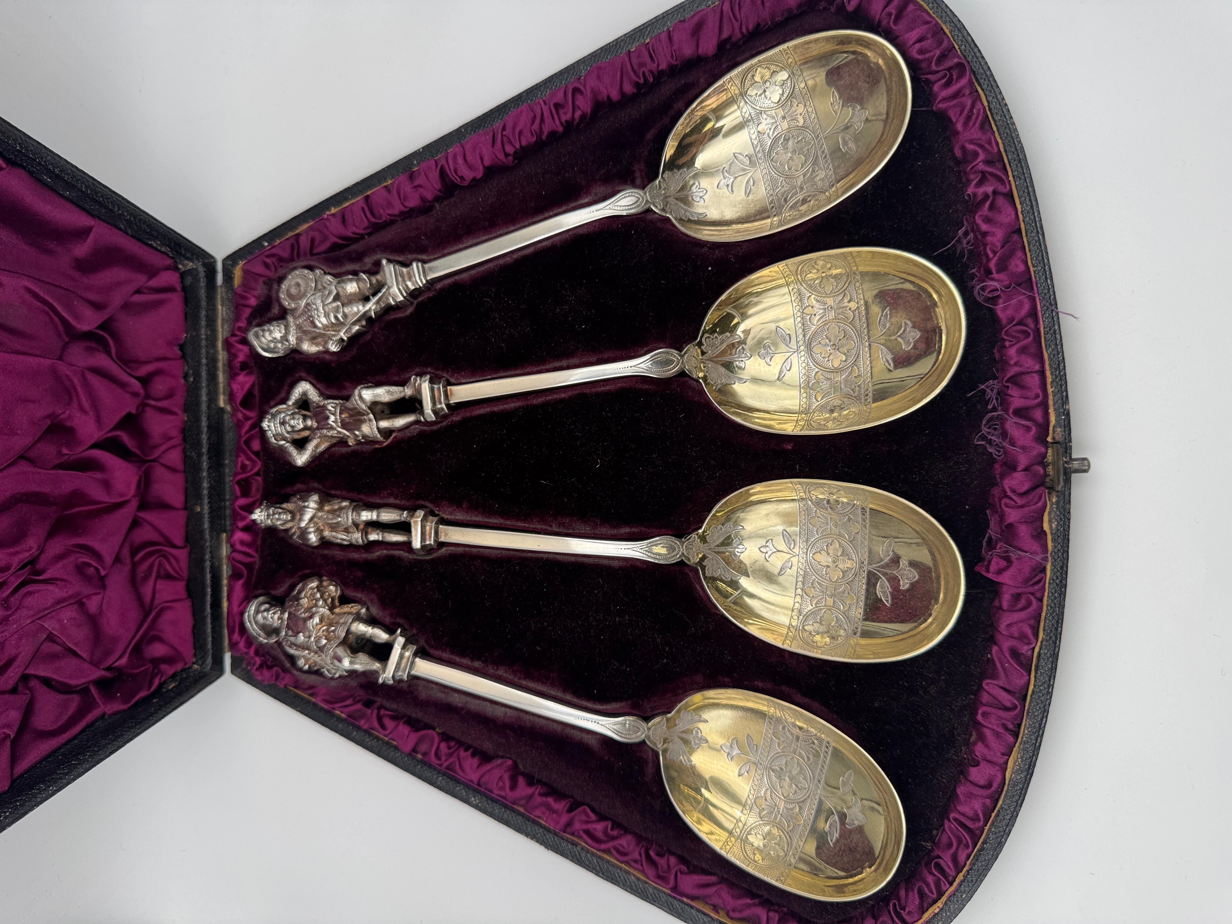 Silver Plate Set of Four Spoons with Figures from Shakespeare For Sale