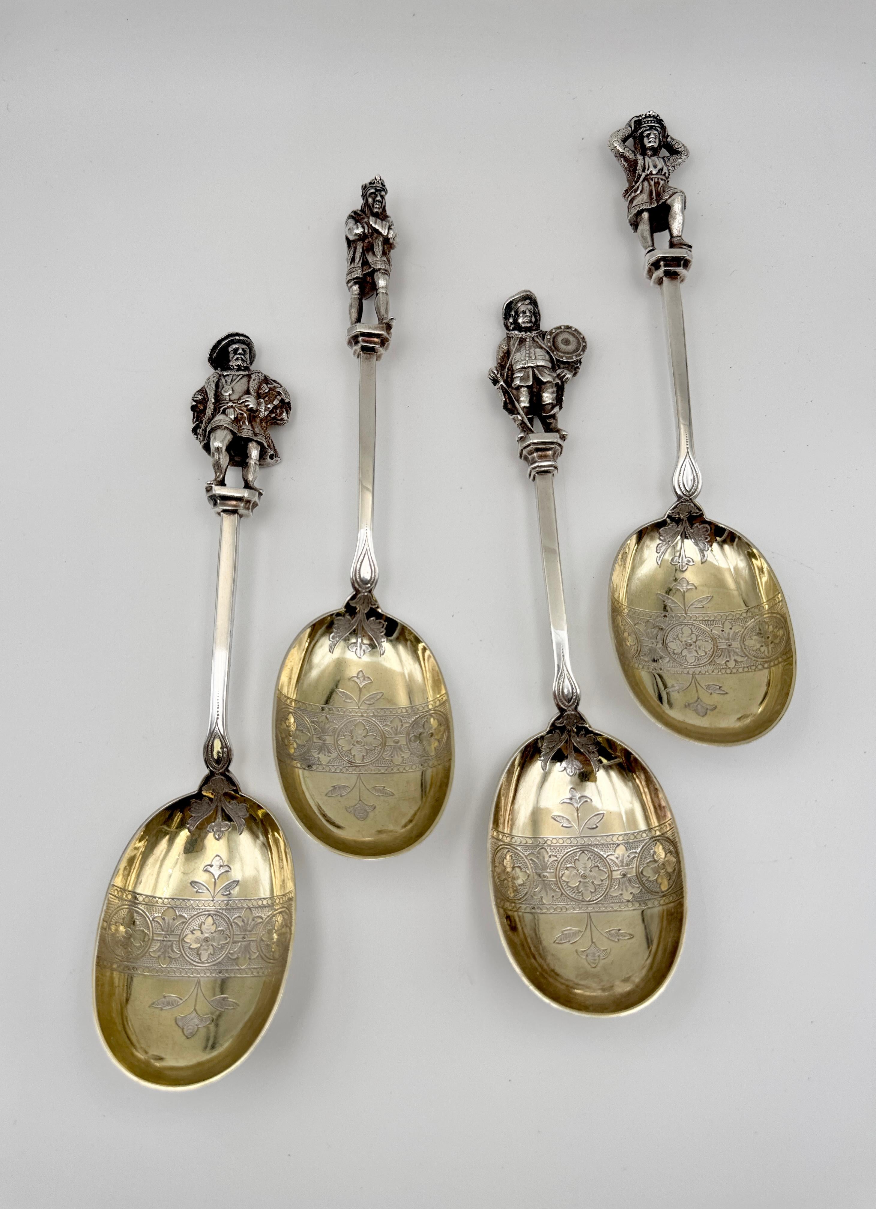 Set of Four Spoons with Figures from Shakespeare For Sale 1