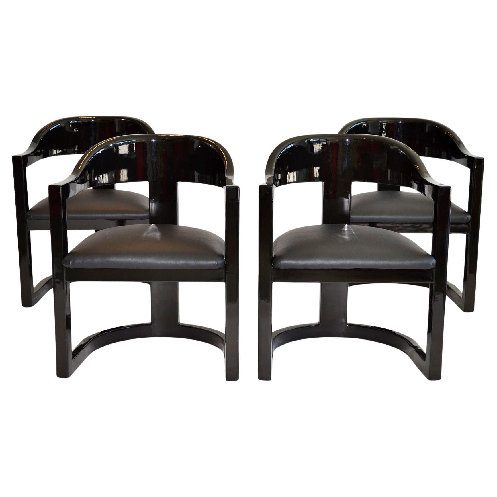 Set of Four Springer Onassis Style Dining Chairs in Lacquered Goatskin by Garcel For Sale